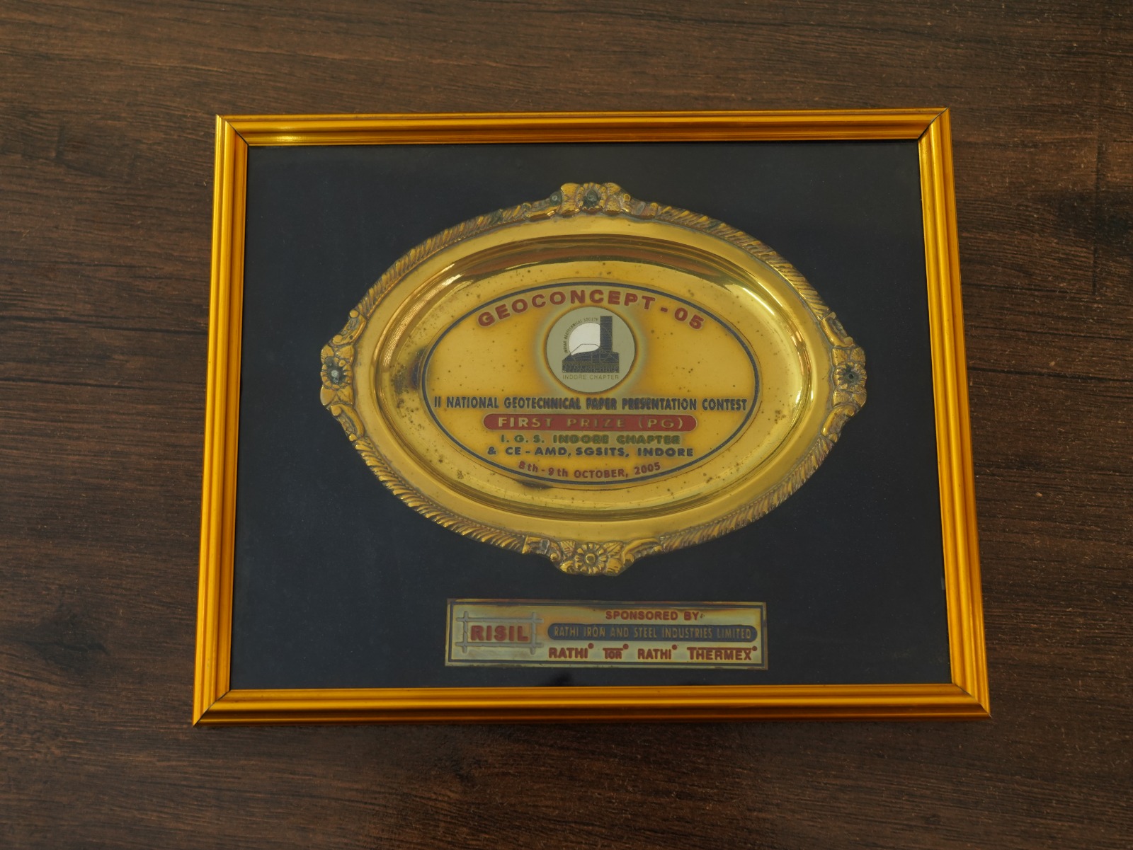 Framed award certificate