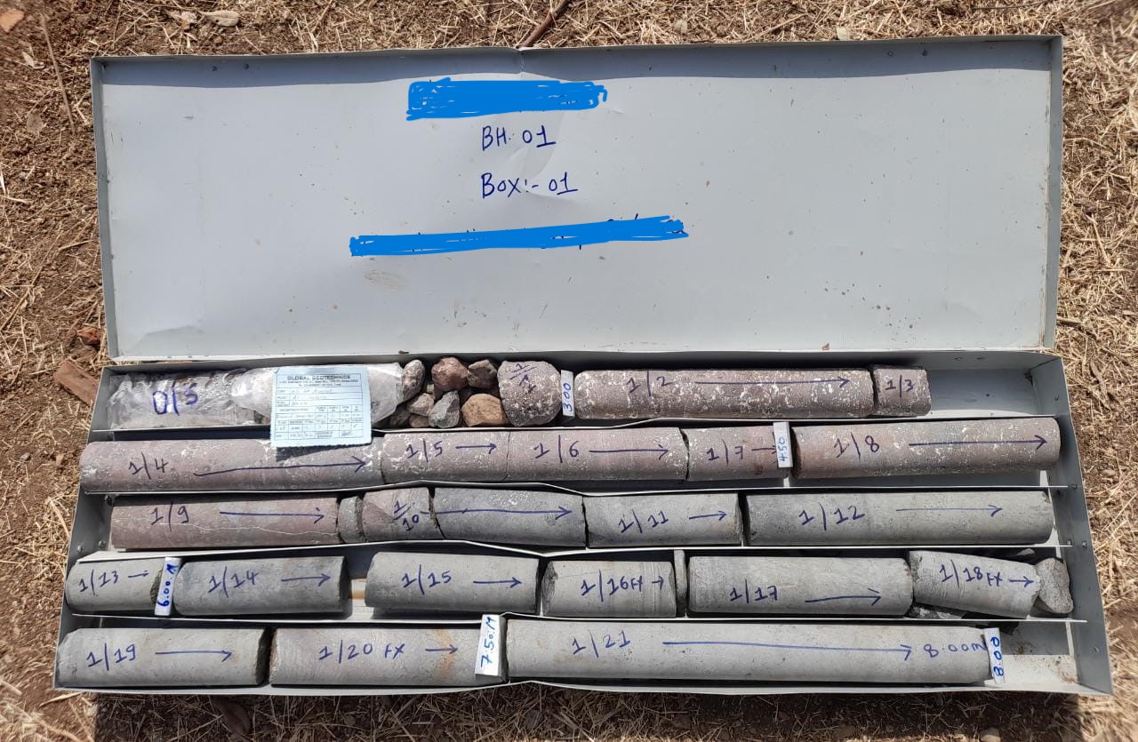 Core samples arranged and labelled for borehole BH-01
