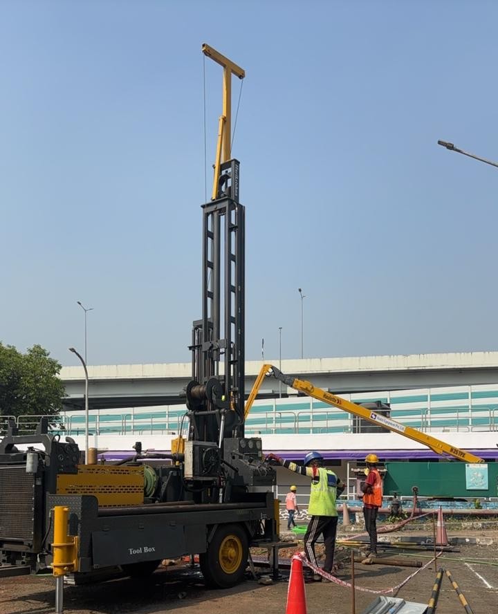 Construction equipment at an infrastructure work site